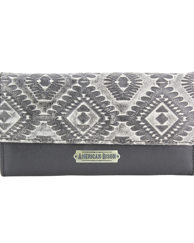 Women’s Grey Aztec Leather Clutch Wallet ABLW 18-2503