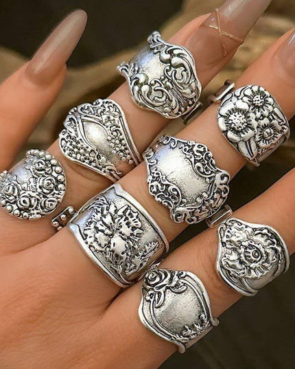 VINTAGE BOHO FLORAL STATEMENT PACK OF 8 RINGS | 40R128