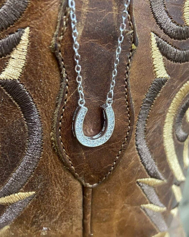 Gold or Silver Horseshoe Necklace with Faux Diamonds