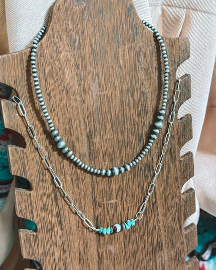 Western Faux Silver Navajo Pearl Style Graduated Necklace
