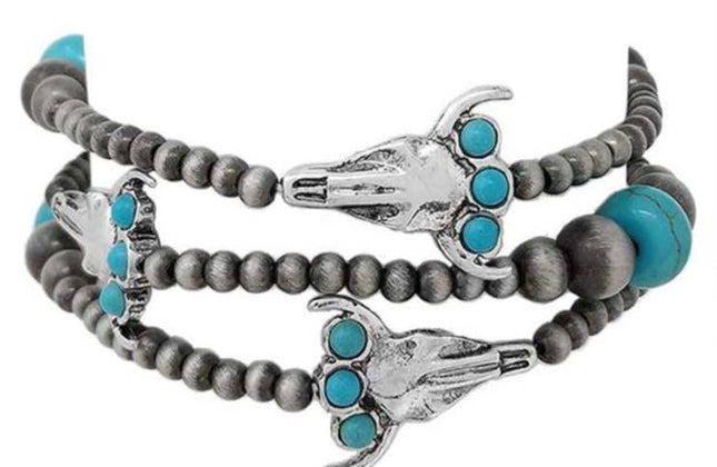 3 Layer Navajo Pearl & Stone Stackable Stretch Bracelet