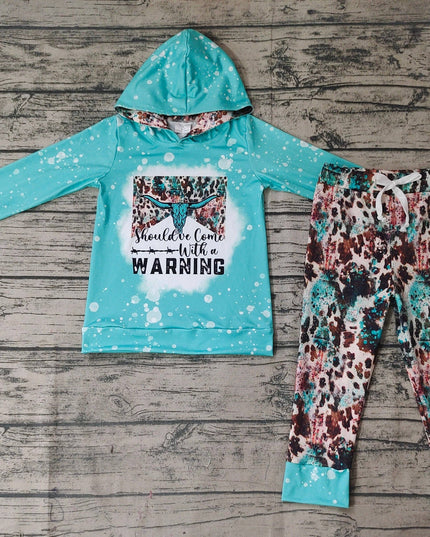 Baby Boys Western Blue Long Sleeve Hooded Tops Cow Pants