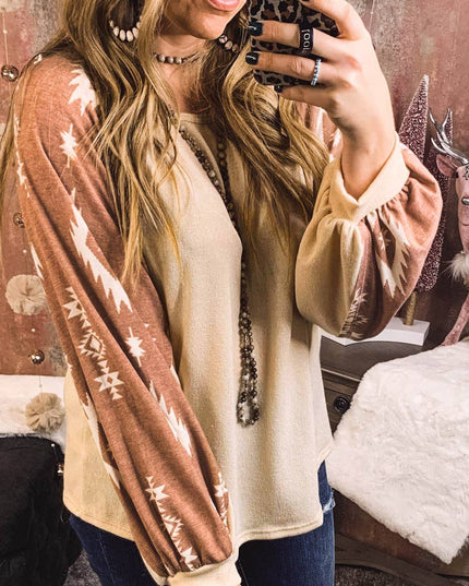 Customizable Western Print Patch Long Sleeve Top