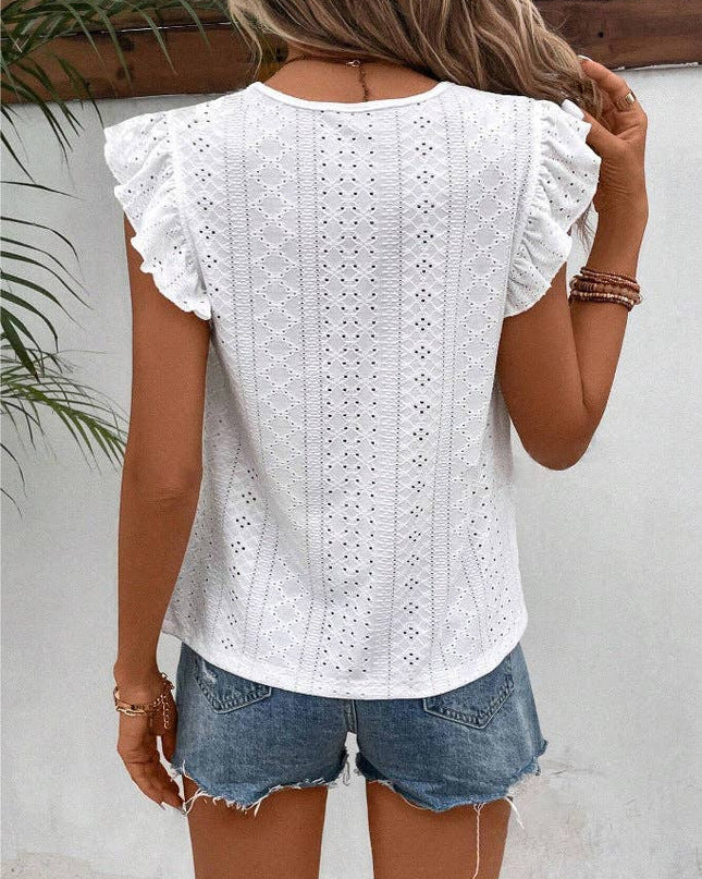 Summer Lace Ruffle Sleeve Top for Women - Casual and Stylish