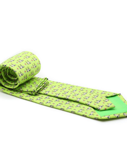 Cow Lime Green Necktie with Handkerchief Set