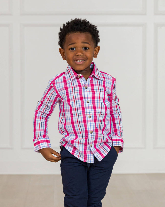 Boys Adley Plaid Long Sleeve Button Down Shirt