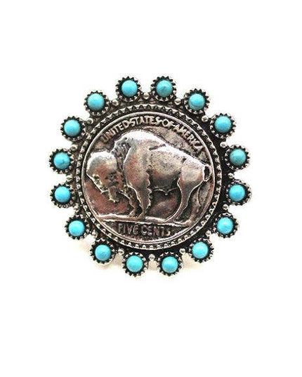 Western Turquoise Stone Buffalo Coin Cuff Ring