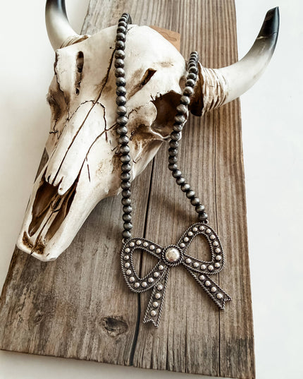 Western Navajo Pearl Coquette Bow Necklace 