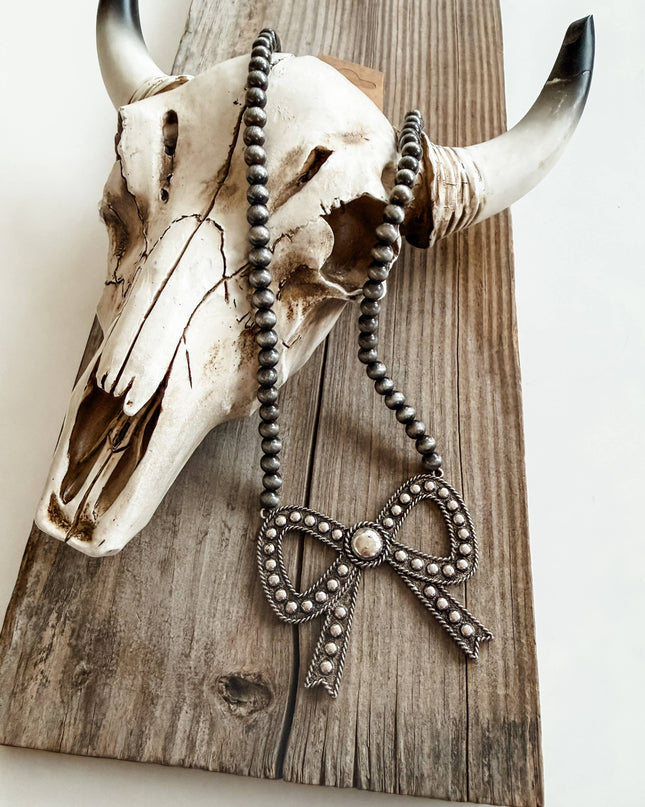 Western Navajo Pearl Coquette Bow Necklace 
