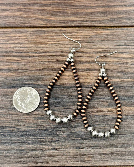 726560-1, 2.5" Handmade Navajo, Copper Navajo Bead Earrings