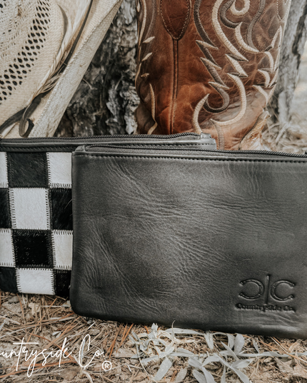 Stockyard Checkered Cowhide Wristlet Pouch
