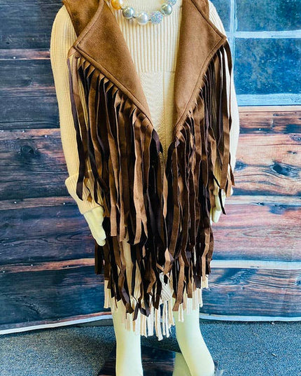 Western brown suede cowgirl sleeveless fringe vest