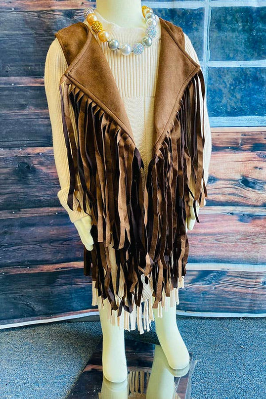Western brown suede cowgirl sleeveless fringe vest