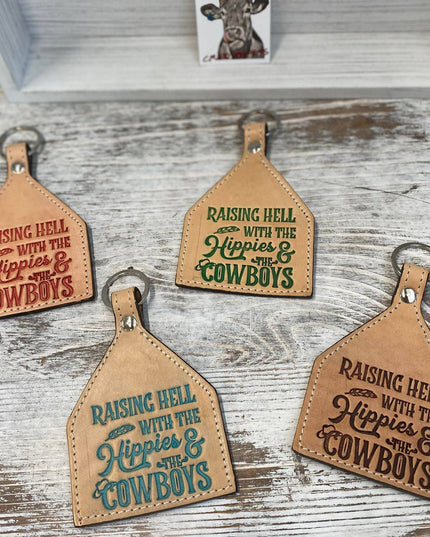 Tooled Leather Keychain-Hippies