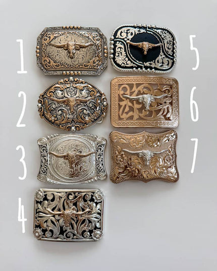 Western Longhorn Steer Metal Belt Buckle