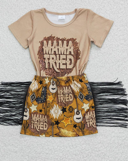 Sibling Baby Girls Western Top Tassel Skirts Outfits Sets