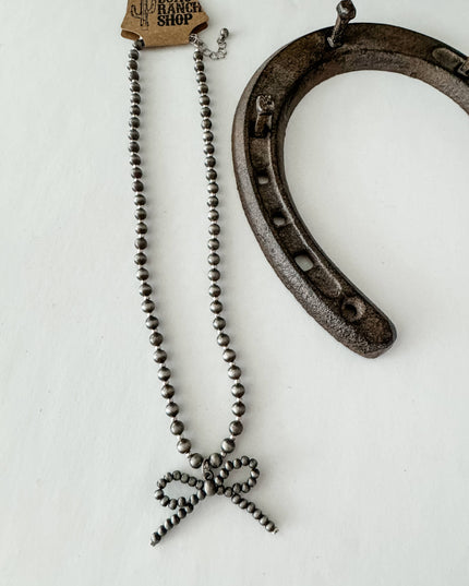 Navajo Style Pearl Bow Coquette Necklace