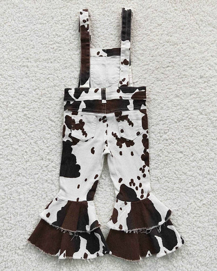Baby Girls Cowhide Print Bib Bell Overall Jumpsuits
