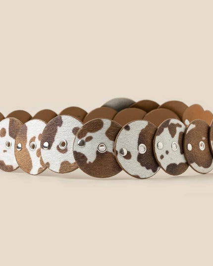 Western Inspired Cowhide Large Round Buckle Vegan Leather Belt