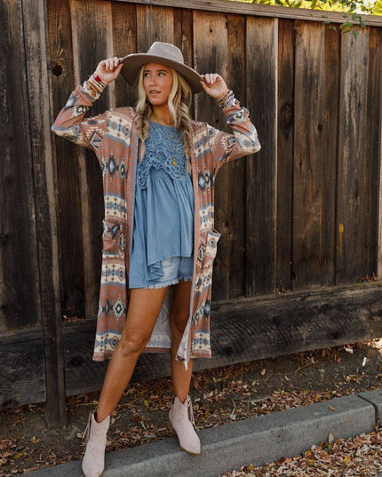 Santa Fe Rose Duster Cardigan - Multi