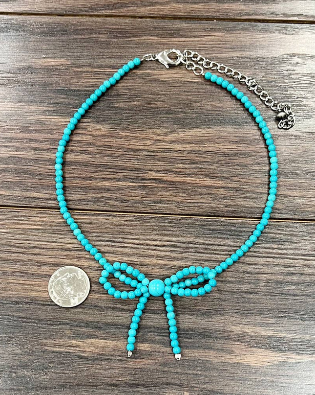 739578, Handmade 4mm Bead Bow Necklace