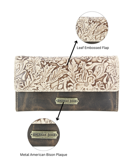 Women’s Brown Leather Leaf Clutch Wallet ABLW 18-2515