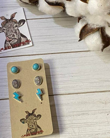 Turquoise Stud Sets-3-Pairs