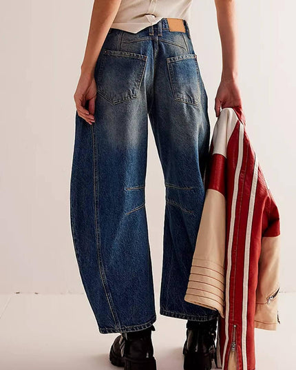 Ladies Mid Rise Wide Leg Barrel Jeans SKP522