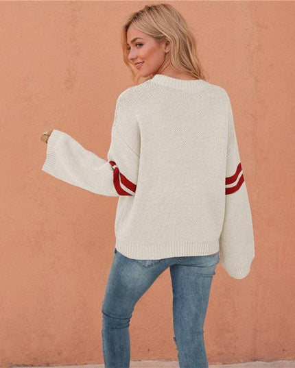 Loose-Fitting Color-Block Love Heart Round Neck Sweater