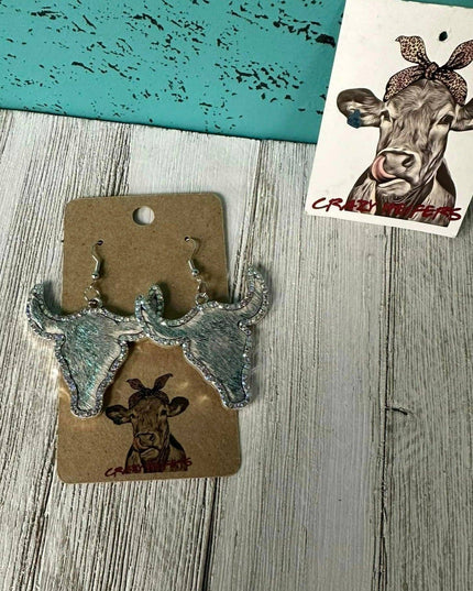 Metal Steer Head Dangle Earrings NEW