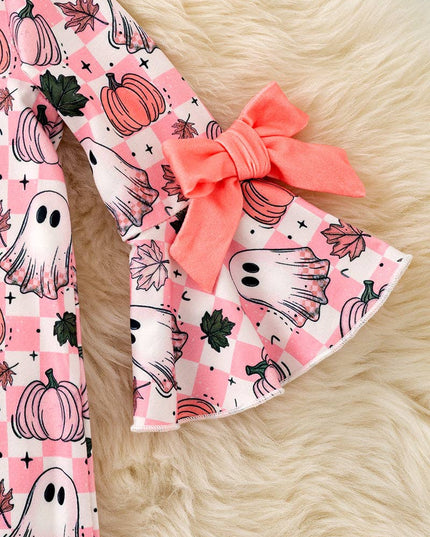Pink Checkered & ghost printed baby bodysuit. RPG62219 SOL