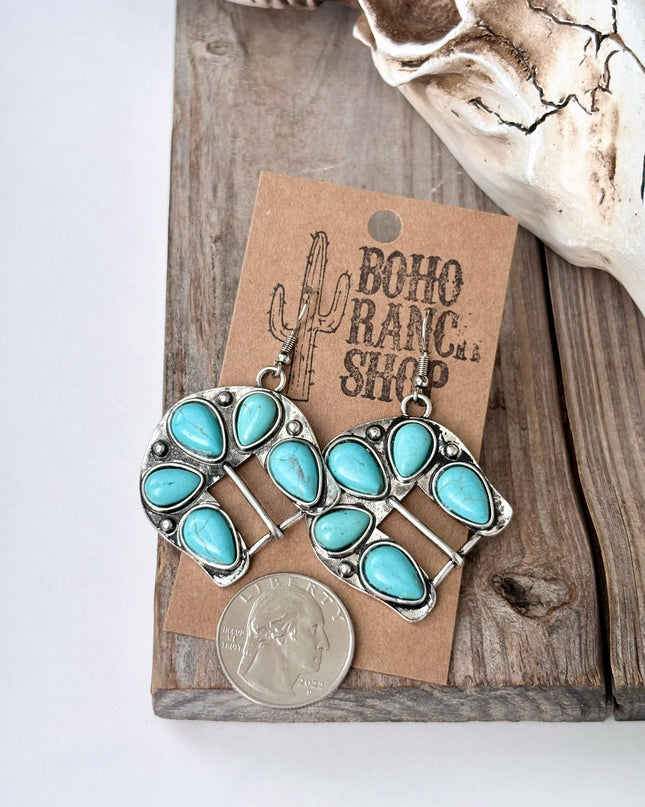 Western Style Horseshoe Turquoise Stone Dangle Earrings