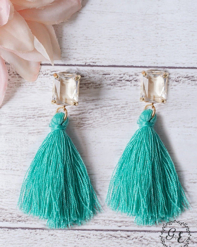 LOVE NOTES TURQUOISE TASSEL STUD EARRINGS