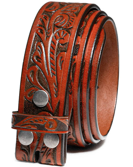Genuine Leather Men's Belt with Snap-On Strap without Buckle
