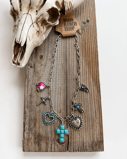 Western Cross - Bow - Multi Charm Necklace