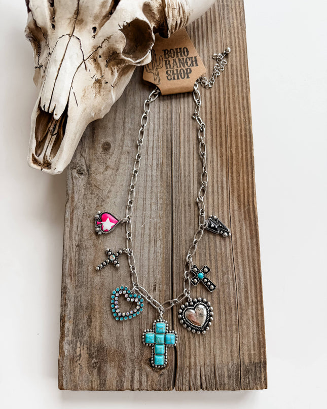Western Cross - Bow - Multi Charm Necklace