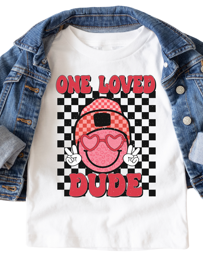 One Loved Dude Valentine Shirt - Baby, Toddler, and Youth Sizes - Cool Boys Valentine's Day Tee - Checkered Heart Outfit