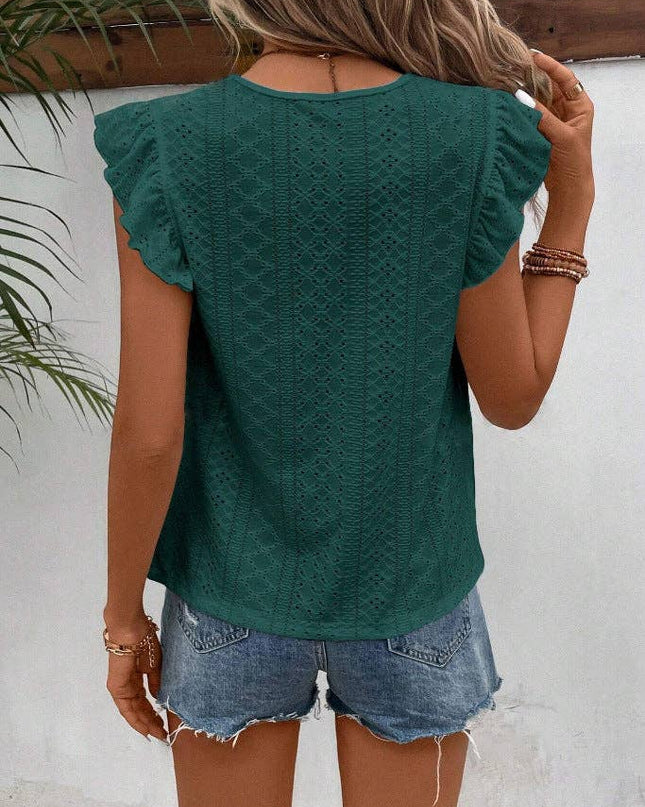 Summer Lace Ruffle Sleeve Top for Women - Casual and Stylish