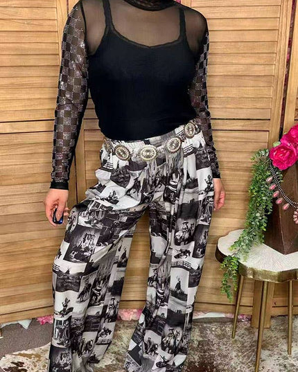 Western cowboy patchwork women's boutique pant GJQ17275
