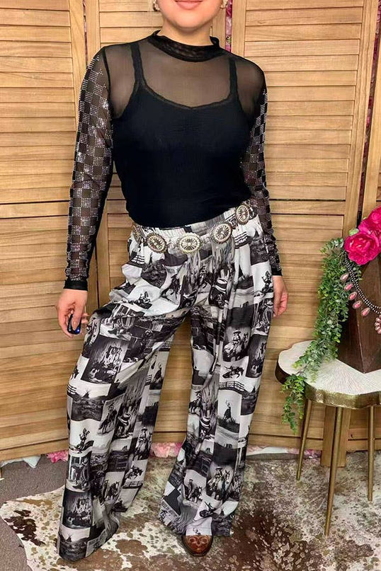 Western cowboy patchwork women's boutique pant GJQ17275