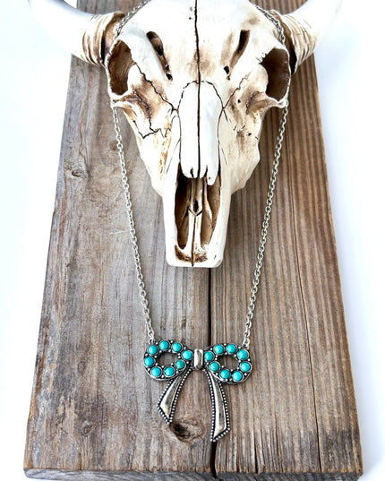 Western Style Coquette Bow Stone Pendant Necklace