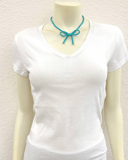 739578, Handmade 4mm Bead Bow Necklace