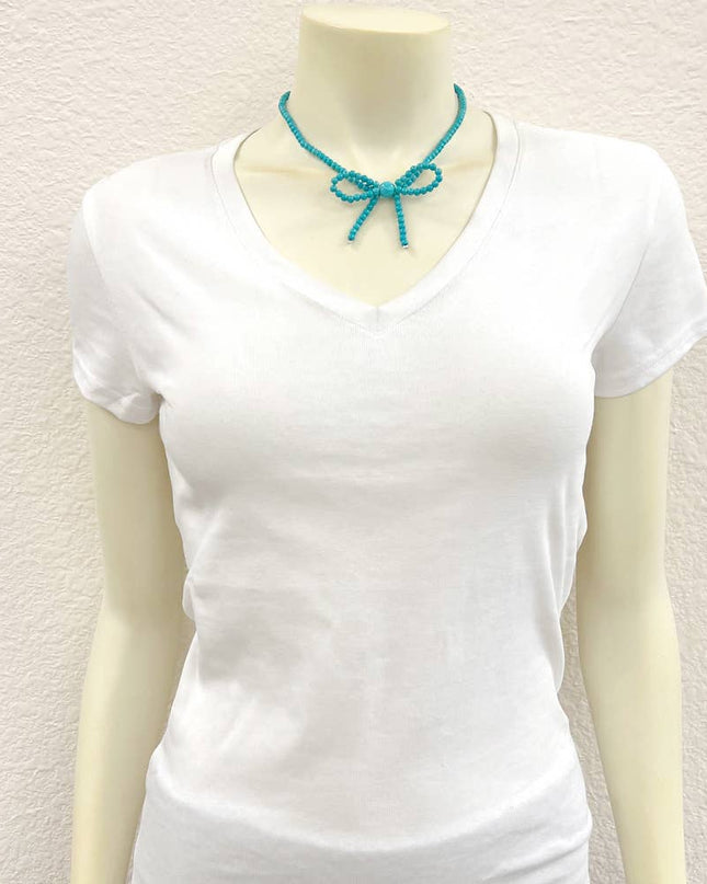 739578, Handmade 4mm Bead Bow Necklace