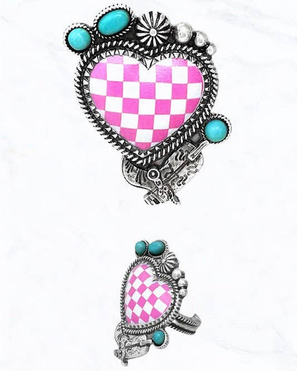 Heart Checkered Turquoise Ring