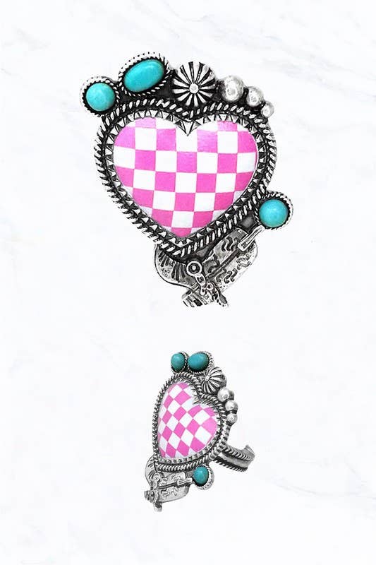 Heart Checkered Turquoise Ring