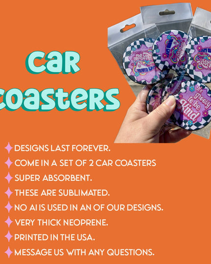 Pink bow car coasters