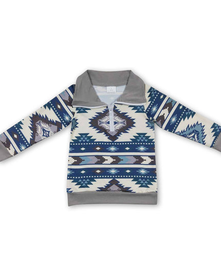 Long sleeves kids boys zipper aztec western pullover