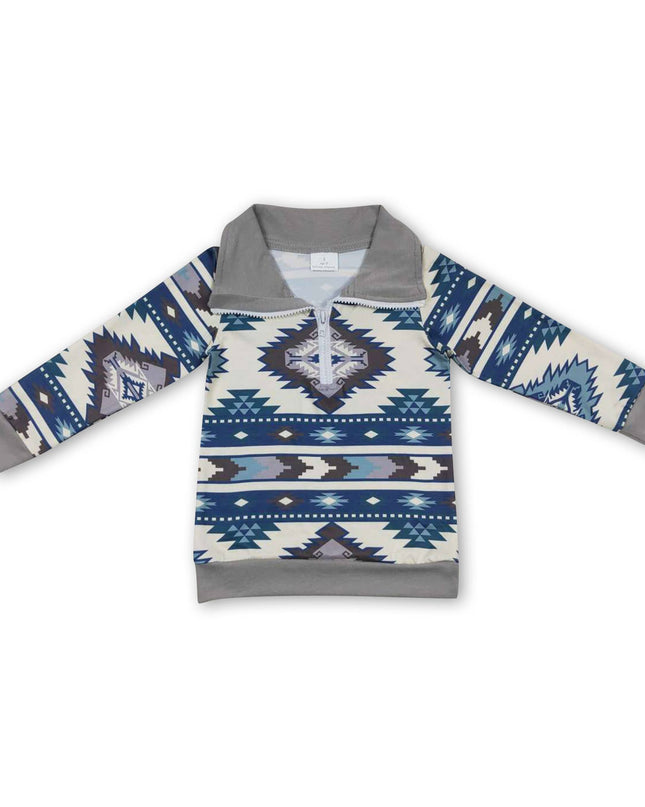 Long sleeves kids boys zipper aztec western pullover