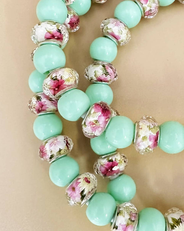 FLOWER BEADED PHONE CHARGING CABLE 4-IN-1  TURQUOISE