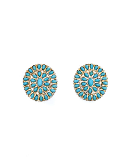 (SALE) Large Gold and Turquoise Cluster Post Earring